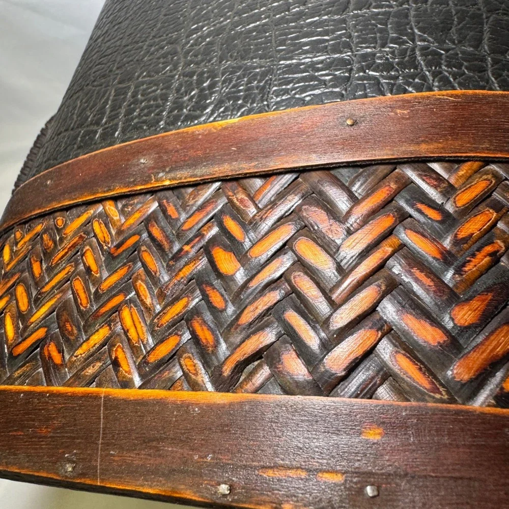 Vintage Woven Bamboo Leather Trunk Jewelry Box Keepsake Decorative Storage